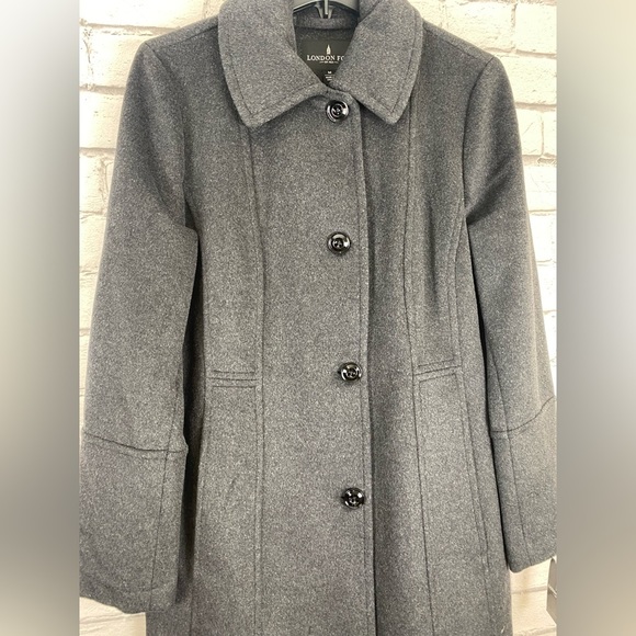 London Fog Charcoal Gray Pea Coat Wool Winter Coat size Medium NWT Modern Jacket - Picture 11 of 12